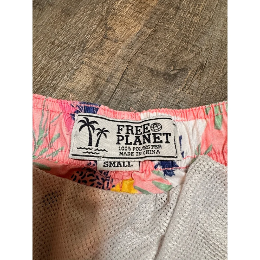 Men's Free Planet Swim‎ Trunks S Retro Pink Blue Palm Tree Print